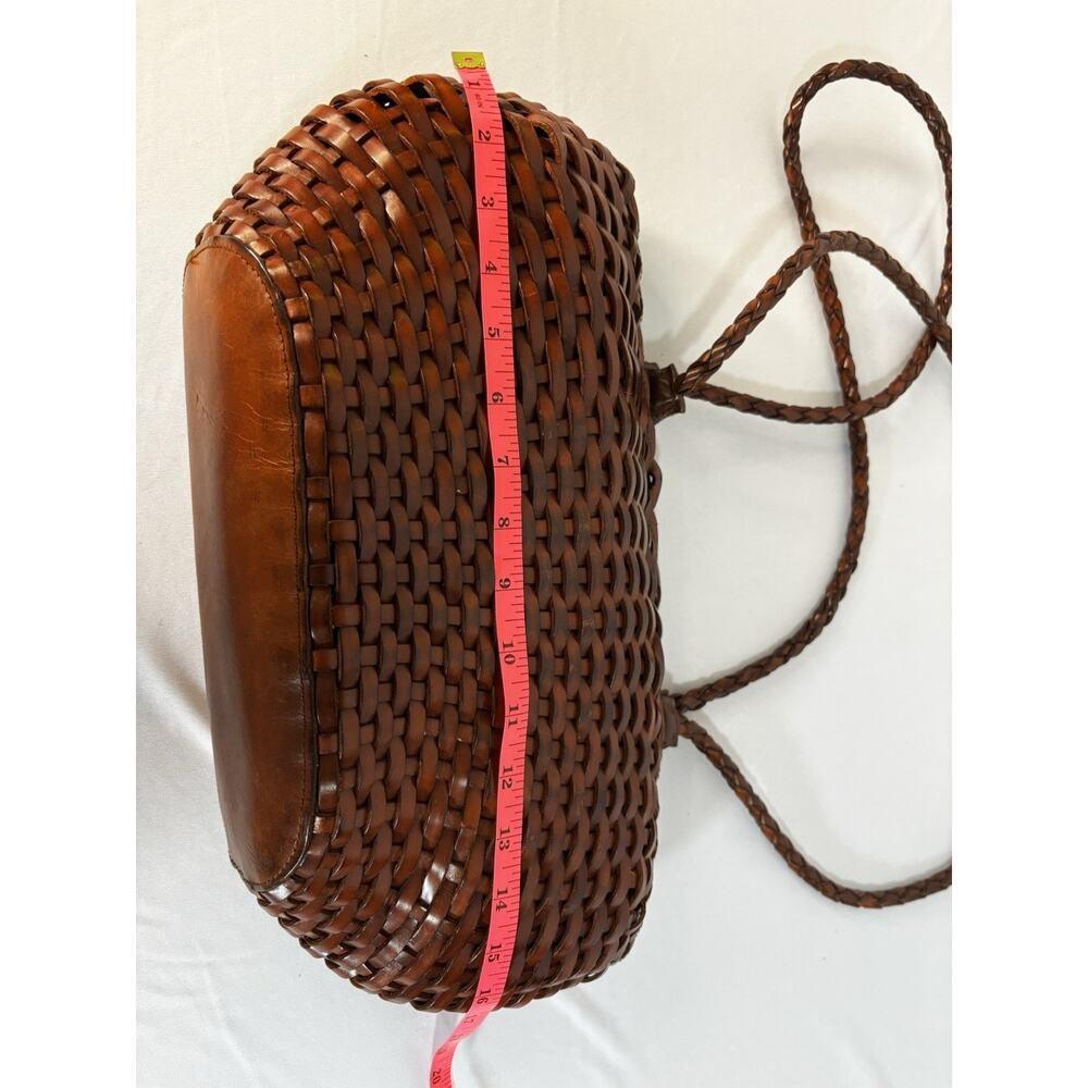 VTG Y2K Italy Woven Leather Tote Bag Cognac Brown Braided Intrecciato Style - Picture 14 of 16